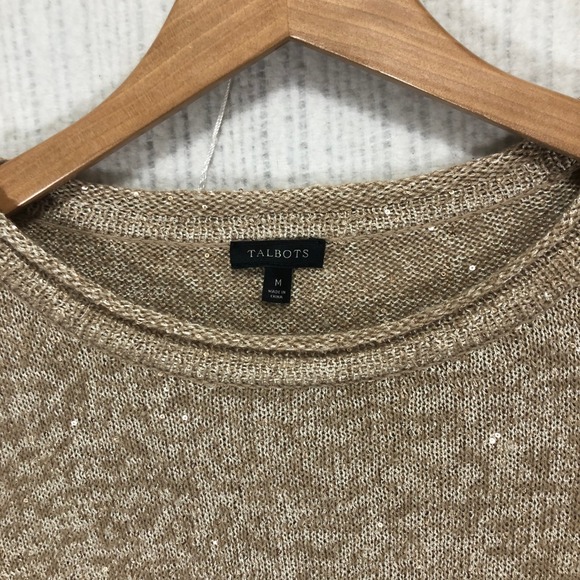 Talbots Women's Tan‎ Sequin Sparkle Knit Sweater M - Picture 4 of 7